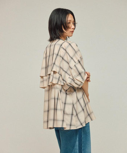 漸變格紋 波浪領襯衫 / 5分袖格紋襯衫