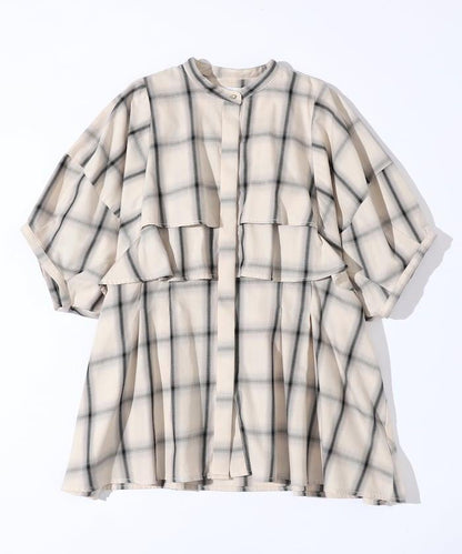 漸變格紋 波浪領襯衫 / 5分袖格紋襯衫