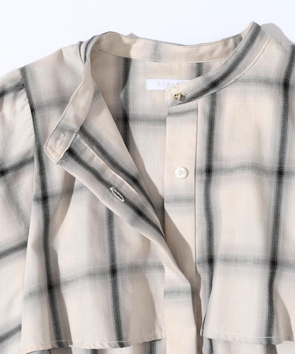 漸變格紋 波浪領襯衫 / 5分袖格紋襯衫
