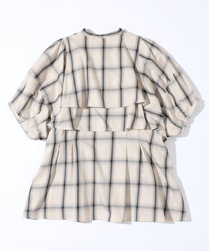 漸變格紋 波浪領襯衫 / 5分袖格紋襯衫