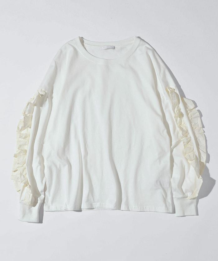 有機棉 袖飾邊 長袖T恤 / 長袖T恤