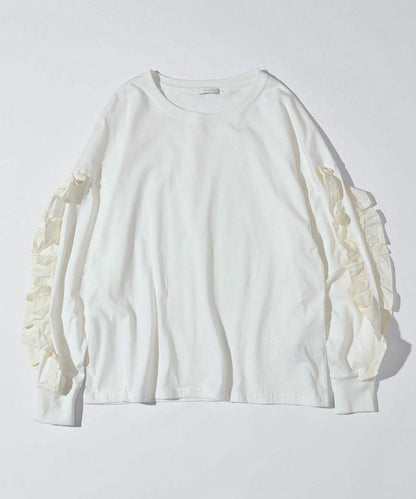 有機棉 袖飾邊 長袖T恤 / 長袖T恤