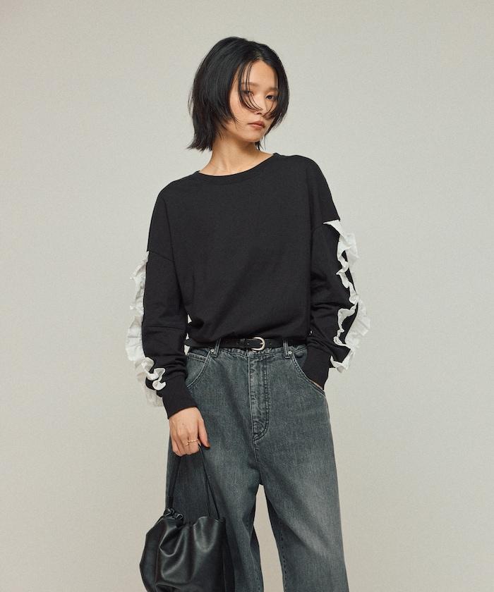 有機棉 袖飾邊 長袖T恤 / 長袖T恤