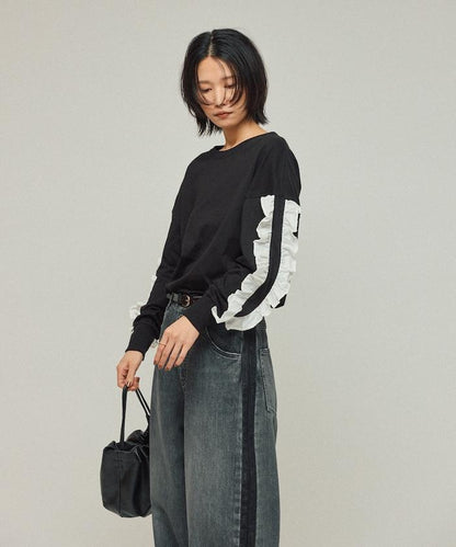 有機棉 袖飾邊 長袖T恤 / 長袖T恤