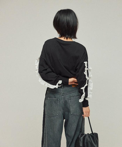 有機棉 袖飾邊 長袖T恤 / 長袖T恤