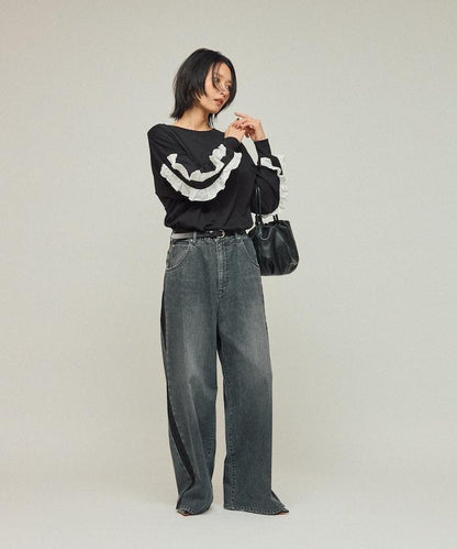 有機棉 袖飾邊 長袖T恤 / 長袖T恤