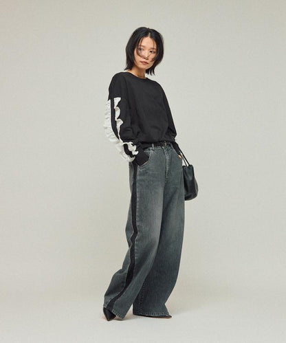 有機棉 袖飾邊 長袖T恤 / 長袖T恤