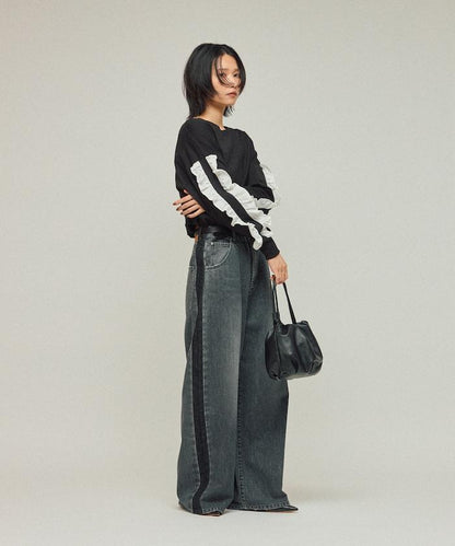 有機棉 袖飾邊 長袖T恤 / 長袖T恤