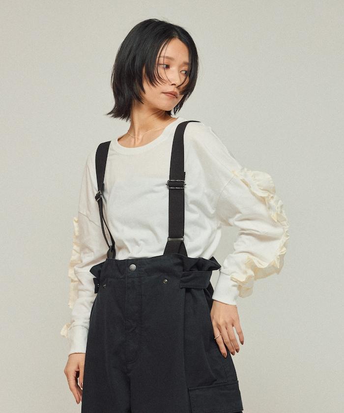 有機棉 袖飾邊 長袖T恤 / 長袖T恤