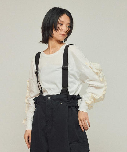 有機棉 袖飾邊 長袖T恤 / 長袖T恤