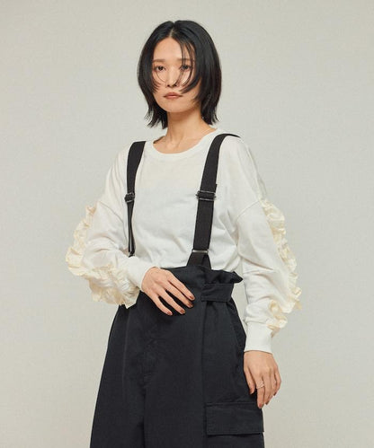 有機棉 袖飾邊 長袖T恤 / 長袖T恤