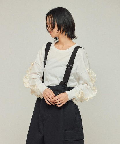 有機棉 袖飾邊 長袖T恤 / 長袖T恤