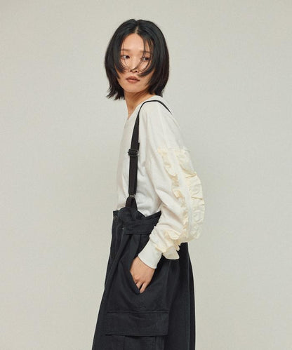 有機棉 袖飾邊 長袖T恤 / 長袖T恤