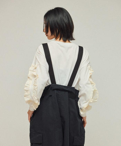 有機棉 袖飾邊 長袖T恤 / 長袖T恤