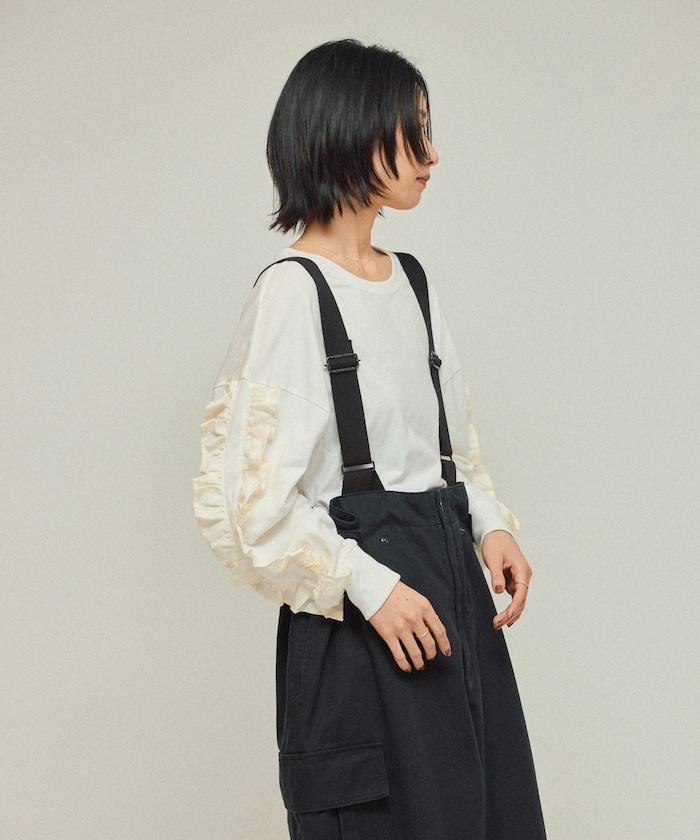 有機棉 袖飾邊 長袖T恤 / 長袖T恤