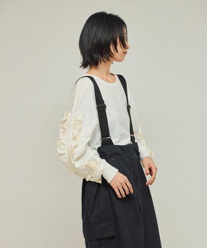 有機棉 袖飾邊 長袖T恤 / 長袖T恤