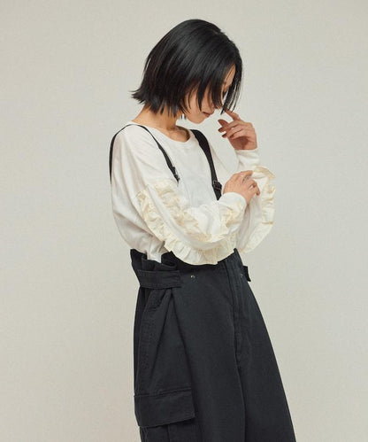 有機棉 袖飾邊 長袖T恤 / 長袖T恤