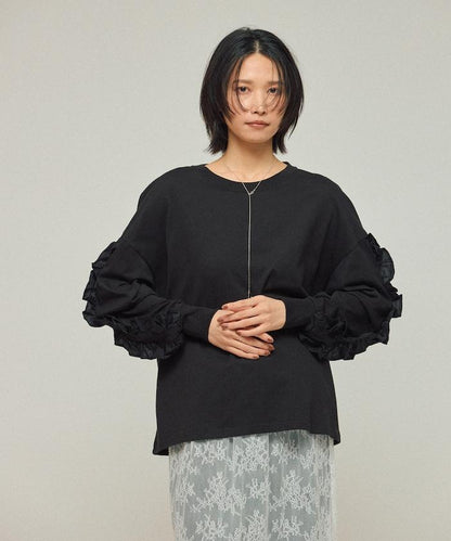 有機棉 袖飾邊 長袖T恤 / 長袖T恤