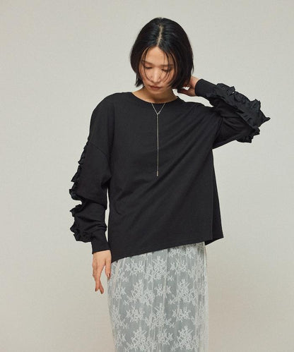 有機棉 袖飾邊 長袖T恤 / 長袖T恤