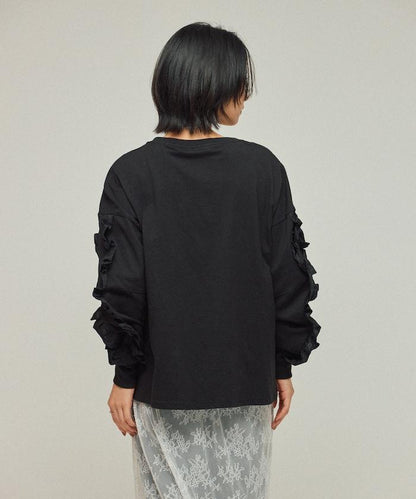 有機棉 袖飾邊 長袖T恤 / 長袖T恤