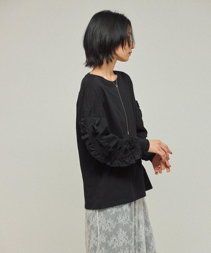 有機棉 袖飾邊 長袖T恤 / 長袖T恤