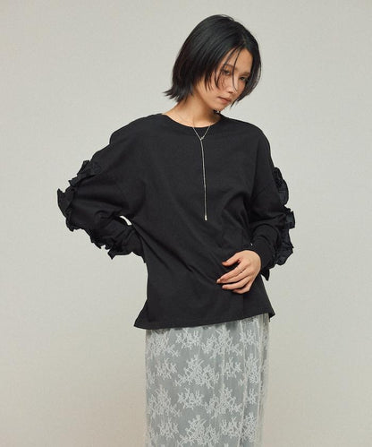 有機棉 袖飾邊 長袖T恤 / 長袖T恤