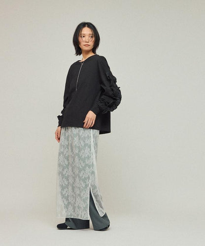 有機棉 袖飾邊 長袖T恤 / 長袖T恤