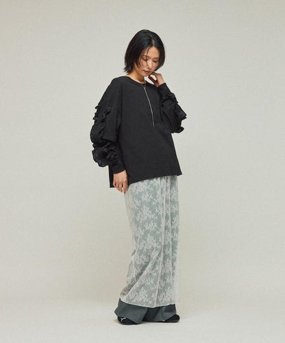 有機棉 袖飾邊 長袖T恤 / 長袖T恤