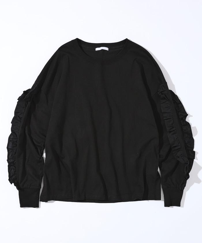 有機棉 袖飾邊 長袖T恤 / 長袖T恤