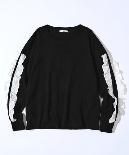 有機棉 袖飾邊 長袖T恤 / 長袖T恤