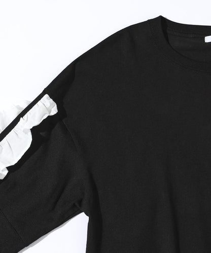 有機棉 袖飾邊 長袖T恤 / 長袖T恤