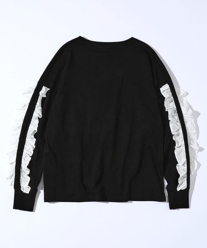 有機棉 袖飾邊 長袖T恤 / 長袖T恤