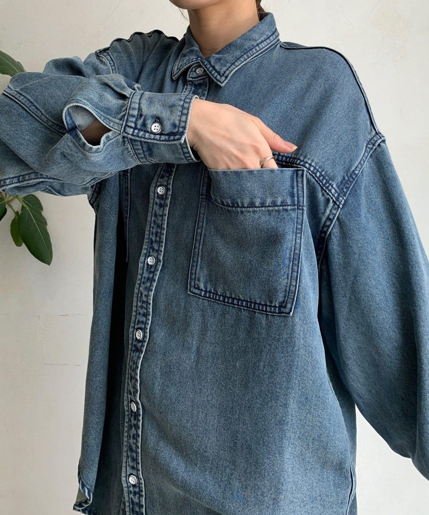 Lyocell牛仔口袋襯衫