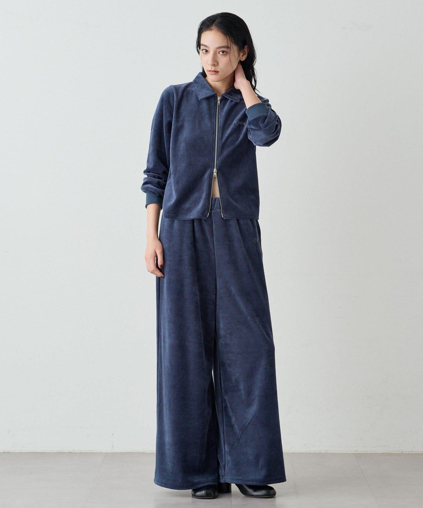 【earthy_】棉質絲絨雙拉鍊開衫