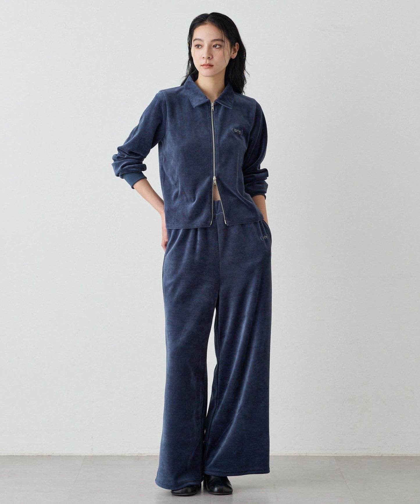 【earthy_】棉質絲絨雙拉鍊開衫