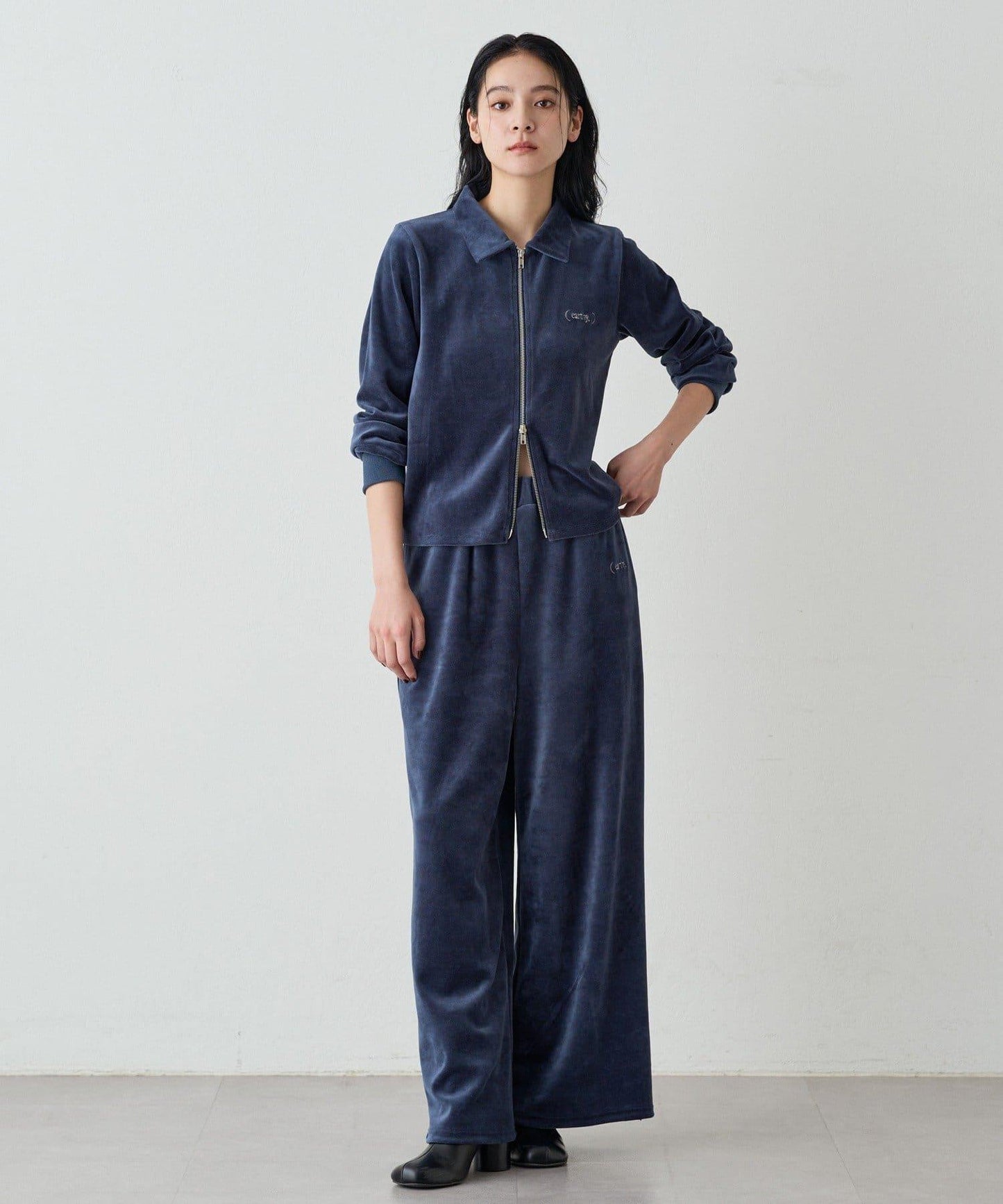 【earthy_】棉質絲絨雙拉鍊開衫