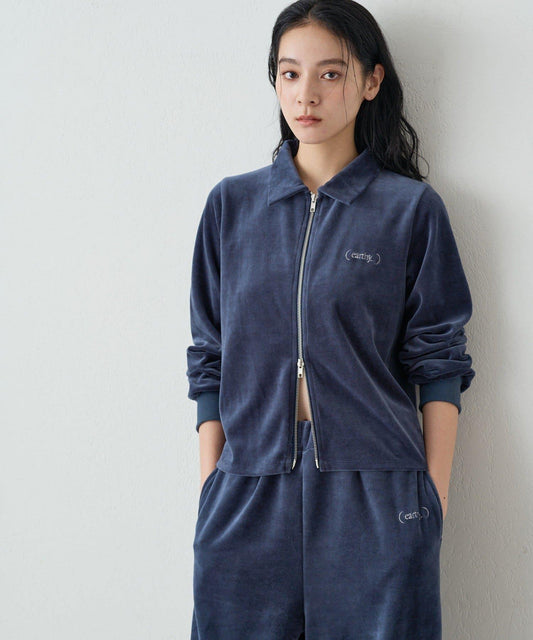 【earthy_】棉質絲絨雙拉鍊開衫