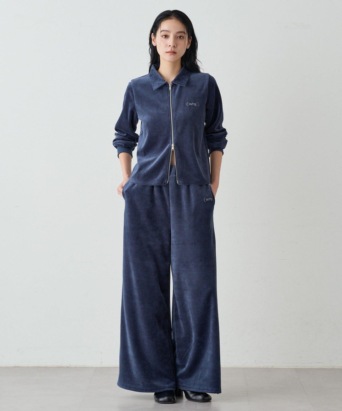 【earthy_】棉質絲絨雙拉鍊開衫