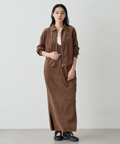 【earthy_】棉質絲絨雙拉鍊開衫