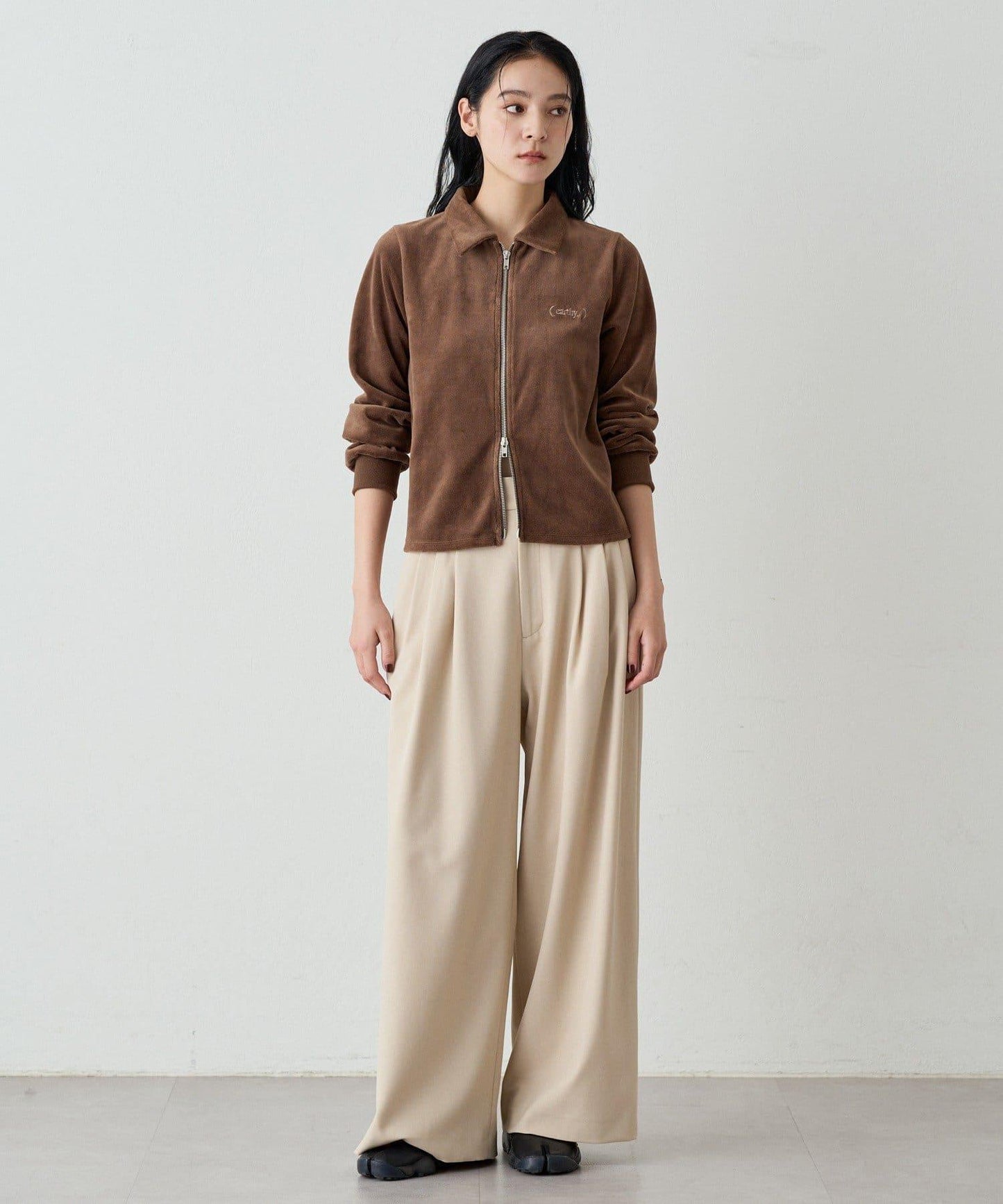 【earthy_】棉質絲絨雙拉鍊開衫