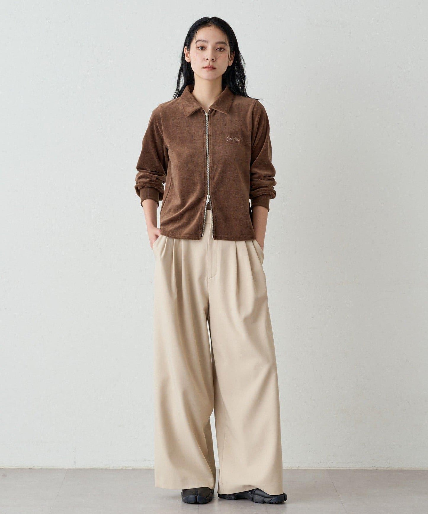 【earthy_】棉質絲絨雙拉鍊開衫