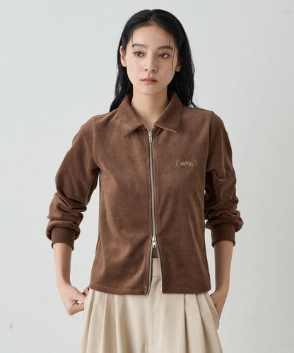 【earthy_】棉質絲絨雙拉鍊開衫