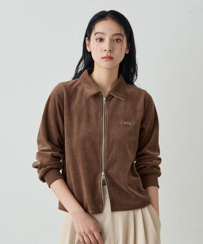 【earthy_】棉質絲絨雙拉鍊開衫