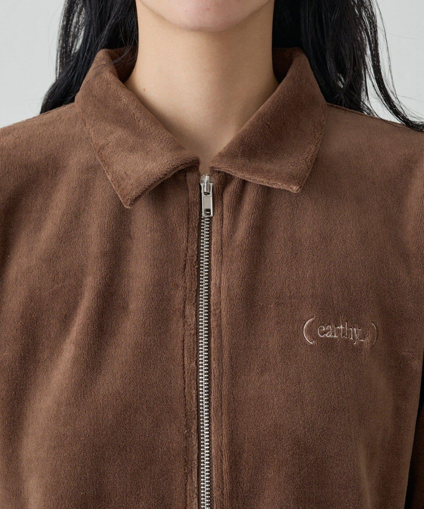 【earthy_】棉質絲絨雙拉鍊開衫