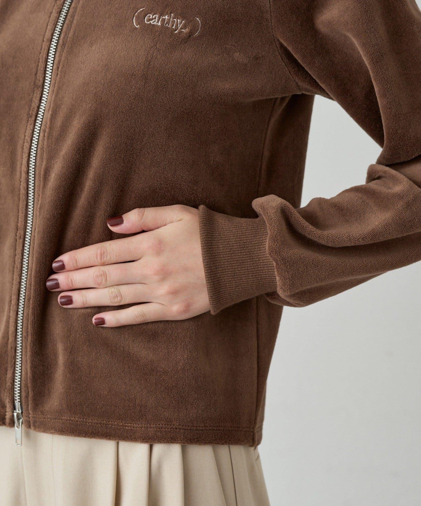 【earthy_】棉質絲絨雙拉鍊開衫