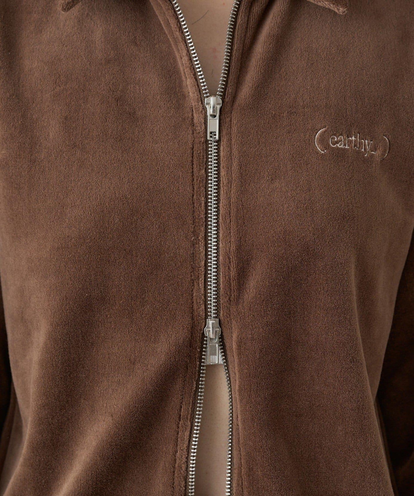 【earthy_】棉質絲絨雙拉鍊開衫