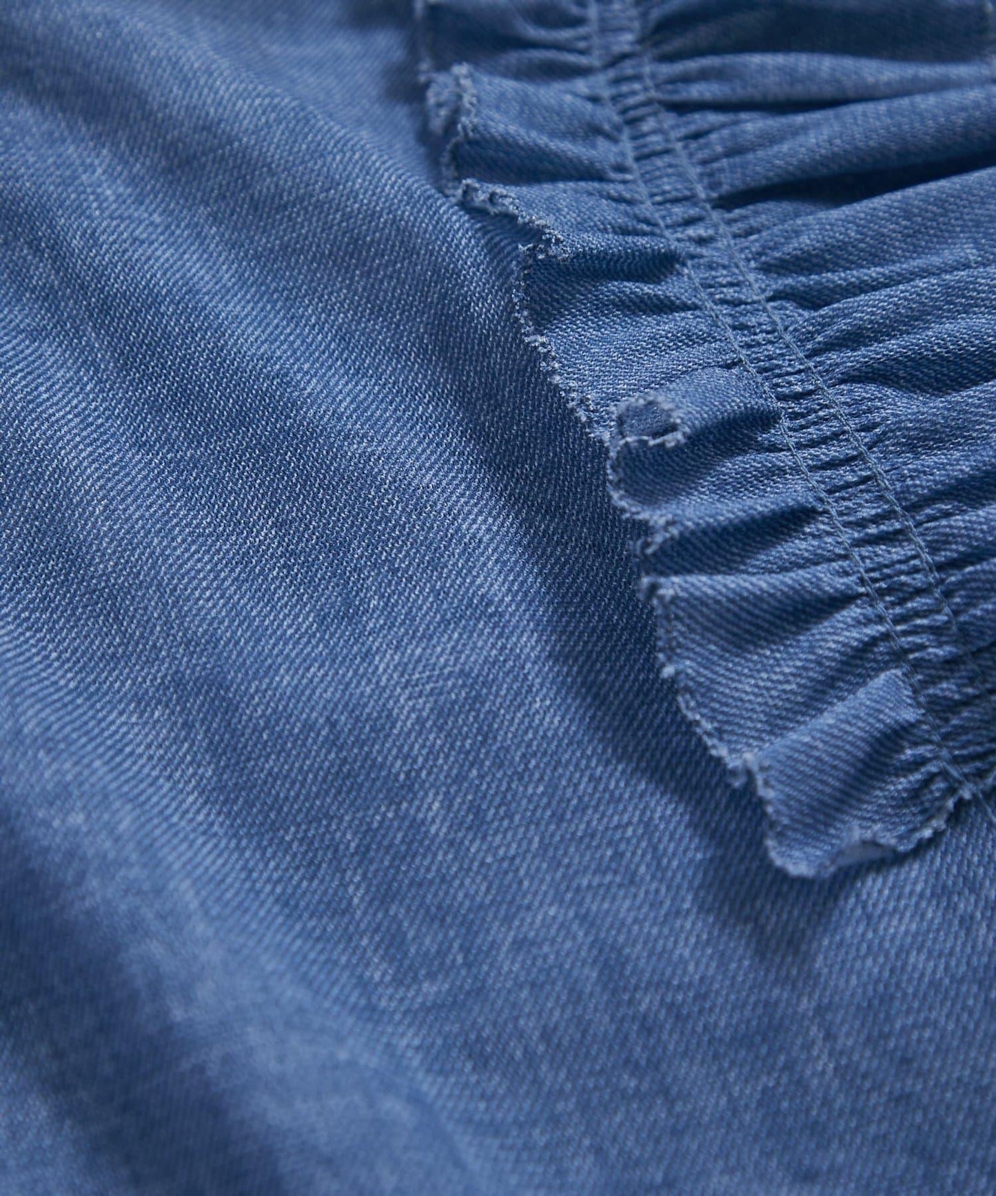 牛仔風網紗荷葉邊襯衫