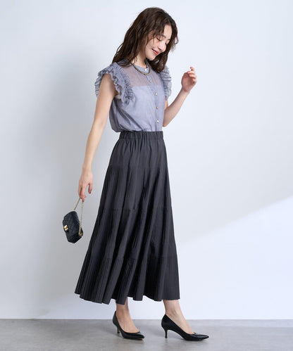 牛仔風網紗荷葉邊襯衫