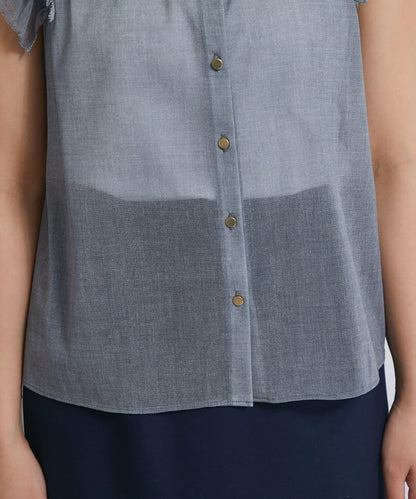 牛仔風網紗荷葉邊襯衫