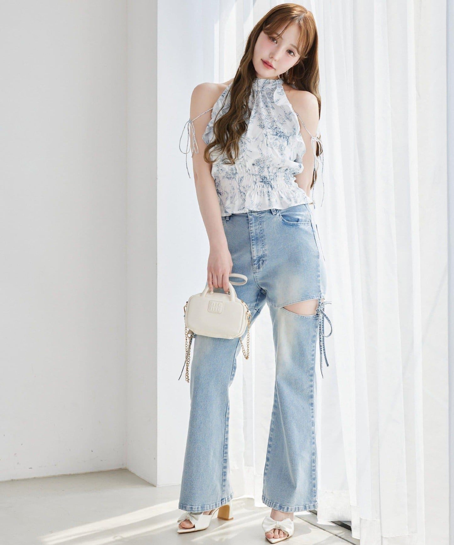 側開美腿拉伸牛仔褲